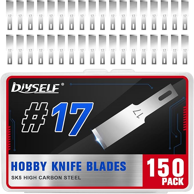 DIYSELF 150-Piece Hobby Craft Knife Blades, #17 Exacto Knife Blades, Hobby Knife Replacement Blade with Storage Case, Sharp Art Knives Blade Refills Perfect for Cutting（#17）
