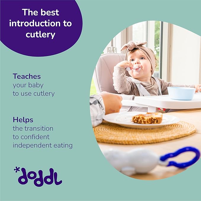 doddl Baby Spoon and Fork Set with Travel Case, Ergonomic Utensils For Self Feeding, Silverware for Babies 6 Months and Up, BPA Free, Dishwasher Safe