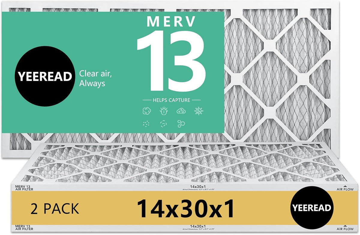 14x30x1 MERV 13 Air Filters, 2-Pack – Actual Size 13.7" x 29.7" x 0.75" – High-Efficiency Pleated Filter for HVAC, AC & Furnace Systems – Advanced Filtration for Cleaner Air