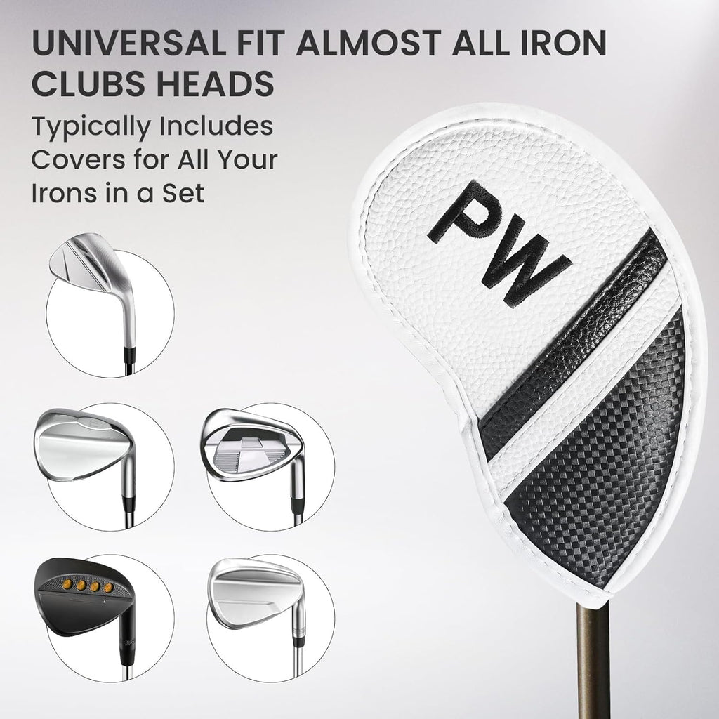 Amy Sport Golf Iron Head Covers Value 12 Pcs Set Thick Synthetic Leather, Protection Weatherproof Club Headcover Fit Universal Main Iron Wedge Golf Clubs for Men Women