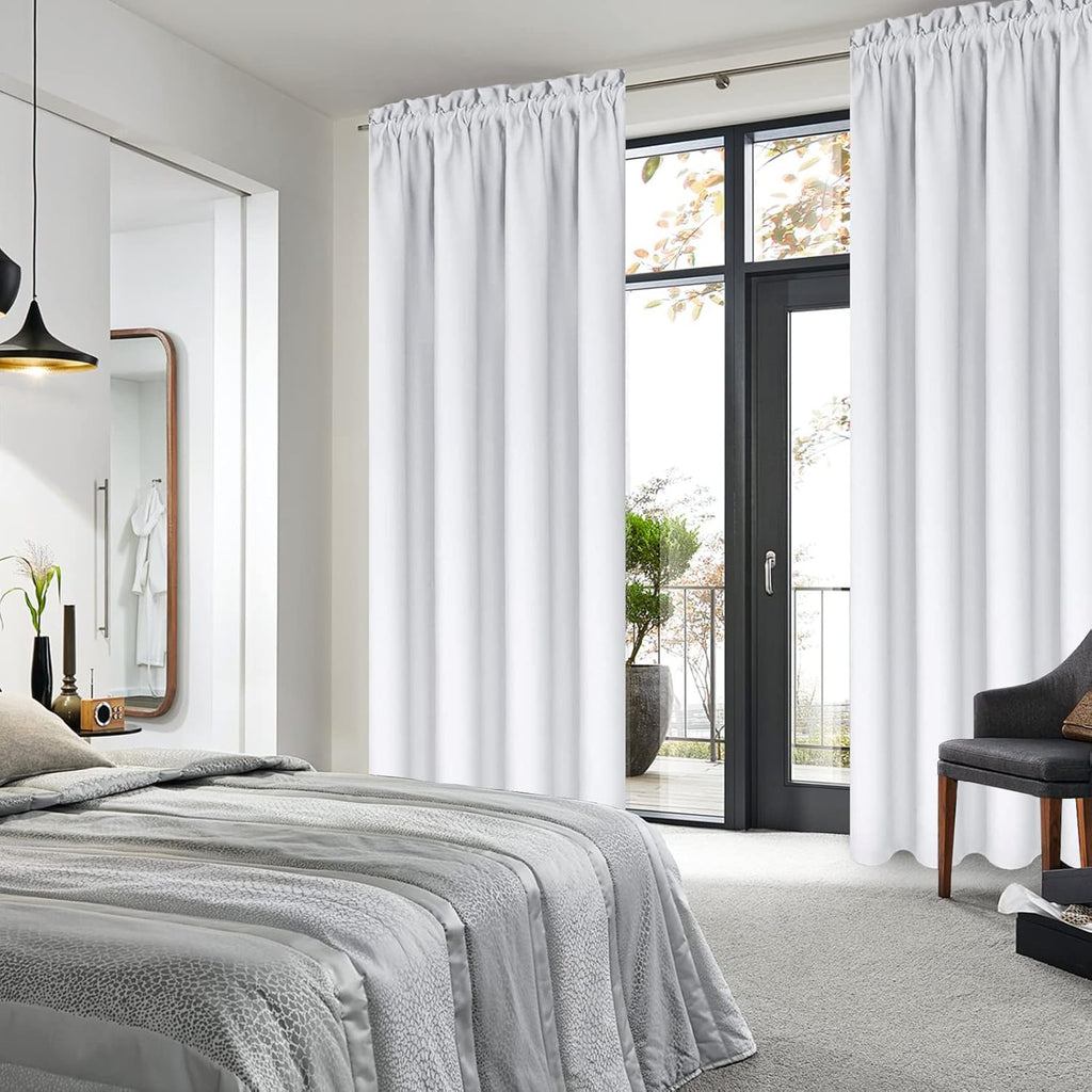 DWCN Blackout Curtains for Bedroom – Thermal Insulated Room Darkening Drapes for Living Room, Greyish White, W 42 x L 84 Inch, Set of 2 Rod Pocket Curtain Panels