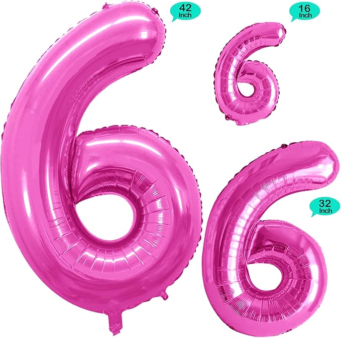 GOER Hot Pink Foil Balloons Number 6,Huge Number Balloons for 6th Birthday Party Supplies Anniversary Decorations(3 pcs,42 inch,32 inc,16inch)