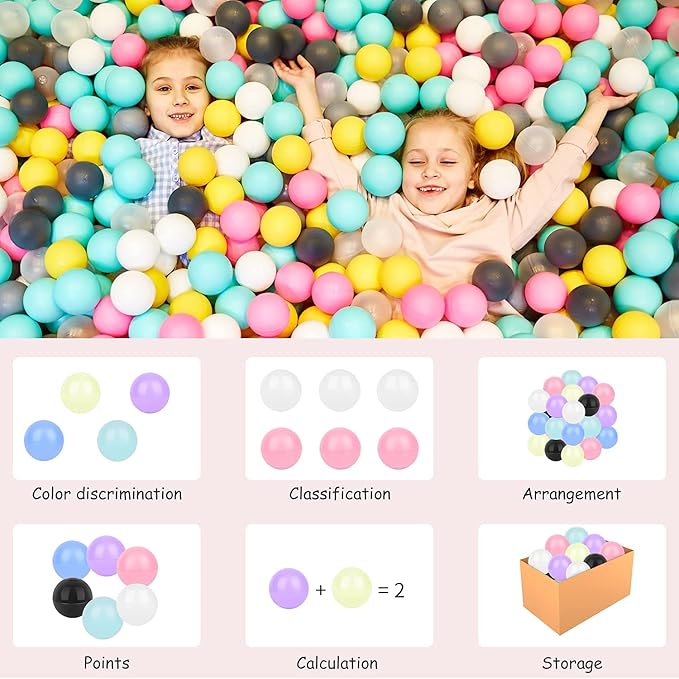 Vanland Ball Pit Balls for Baby and Toddler Phthalate Free BPA Free Crush Proof Plastic - Multicolored Pit Balls in Reusable Play Toys for Kids with Storage Bag