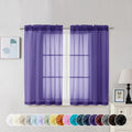 Chyhomenyc Purple Sheer Curtains 45 Inch Long 2 Panels, Light Filtering Rod Pocket Voile Short Curtains Drapes for Living Room Bedroom Small Windows, 42Wx45L Inches