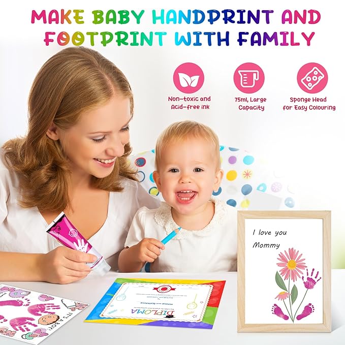 75ml Pink Baby Hand and Footprint Ink Kit, Baby Handprint Footprint Paint for Newborn Keepsake, Dog Cat Paw Print Kit, Washable, Non Toxic Acid-Free, Safe Gentle for Ideal New Mom Gifts