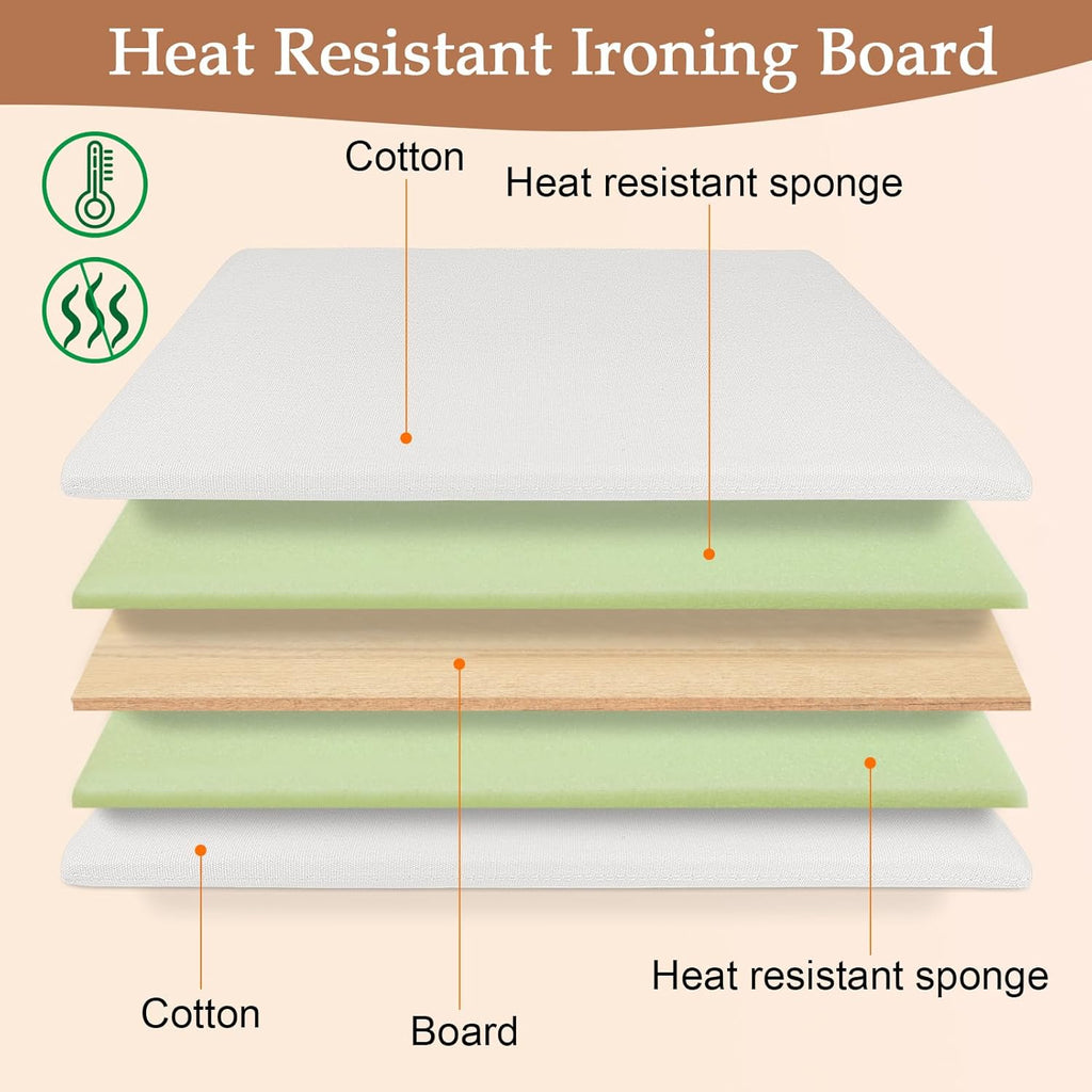 24" x 16" Ironing Mat Foldable, Portable Small Thickened Heat Resistant Cotton Wood Mini Ironing Pad Board for Table Top, Washer, Bed, Dorm, Travel, Countertop, Tabletop, Double Sided Use