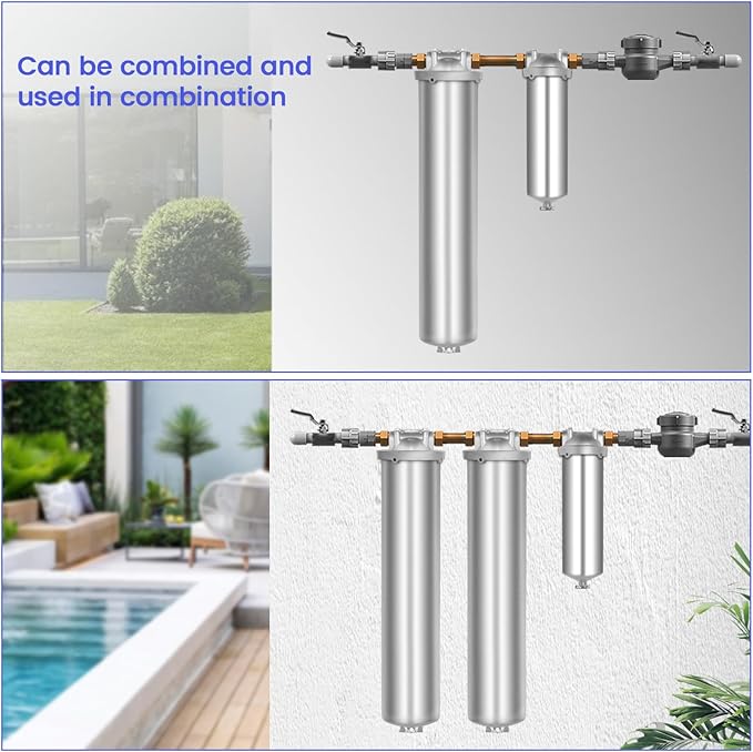 Amwater NSF/ANSI 42 Certi Stainless Steel Jumbo Size Filter Housing for 20" Filter Cartridge, 1" NPT Water Filter Housing, Drain Valve Style C (Square Head)