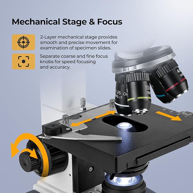 [Research-Grade] Vabiooth Lab Compound Trinocular Microscopes 40X-2500X Magnification with 7" LCD Screen 5MP E-Eyepiece, Two-Layer Mechanical Stage for Animal Husbandry, Pet Hospitals, Lab, Farms