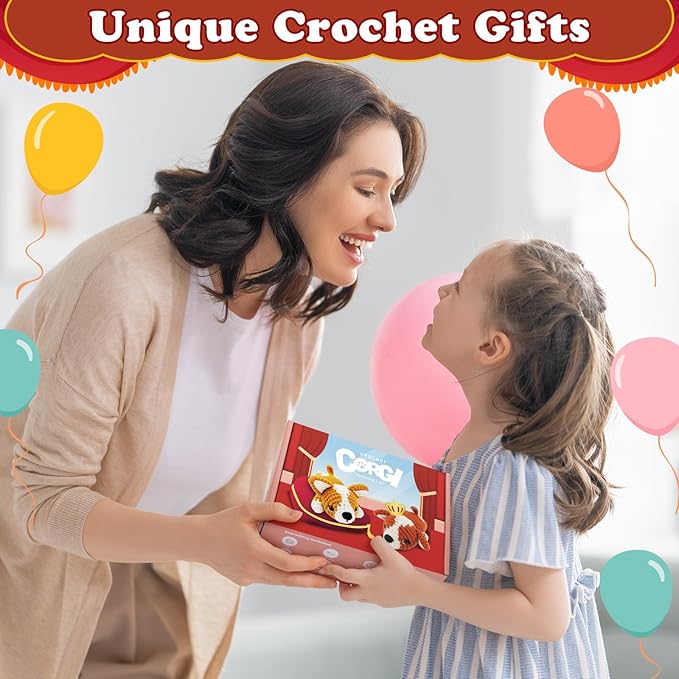 Crochet Kit for Beginners, 2 Adorable Corgi Dog Crochet Animals Kits, Easy Beginner Crochet Kit for Adults & Kids, Women & Men, DIY Craft Knitting Kit with All Supplies