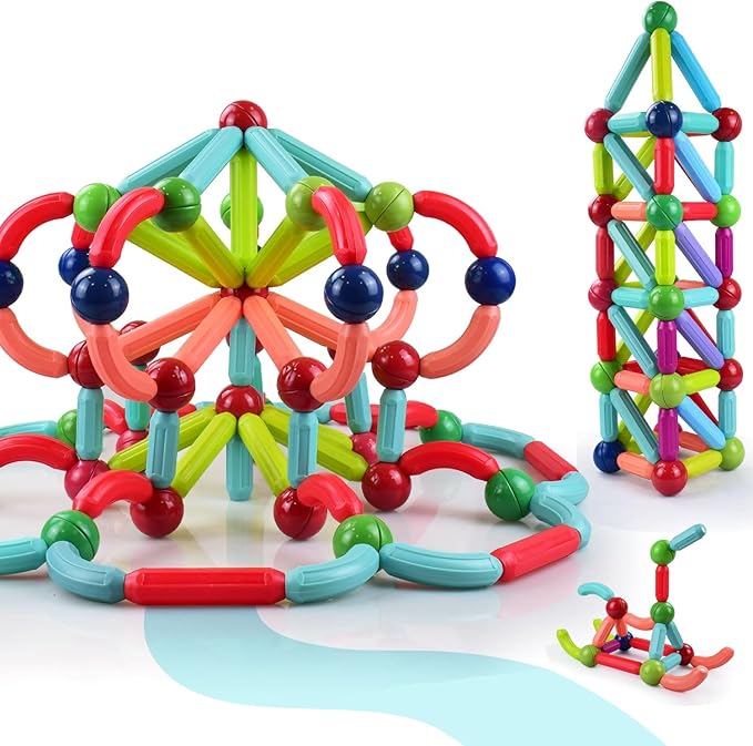 BAKAM Magnetic Building Blocks for Kids Ages 4-8, STEM Construction Toys for Boys and Girls, Large Size Magnetic Sticks and Balls Game Set for Kid’s Early Educational Learning (25PCS)