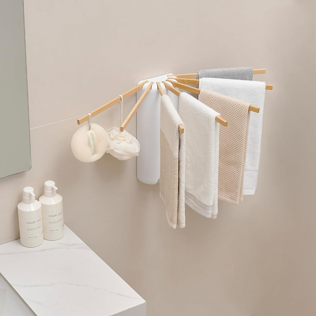 Wall Mounted Clothes Drying Rack Tripod,Foldable Drying Rack,Wall Mounted Drying Rack Clothing,Over The Door Drying Rack for Laundry Bedroom Household Wooden