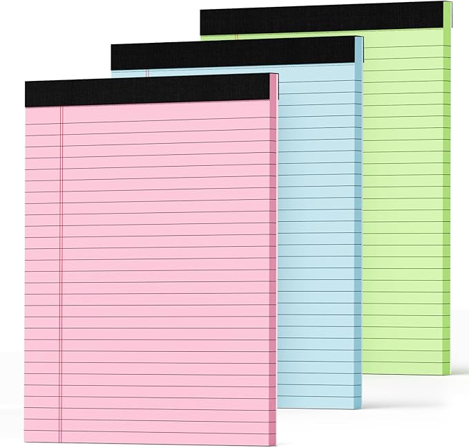 Legal Pads 8.5 x 11 Colored Note Pads 8.5 x 11, 3 Pack Notepads 8.5 x 11, Pink Notepad 8.5 x 11 Legal Pad, Notebook Paper 8.5 x 11 for Home Office Supplies, Lined Paper Pads 8 1/2 x 11, 30 Sheets/Pad