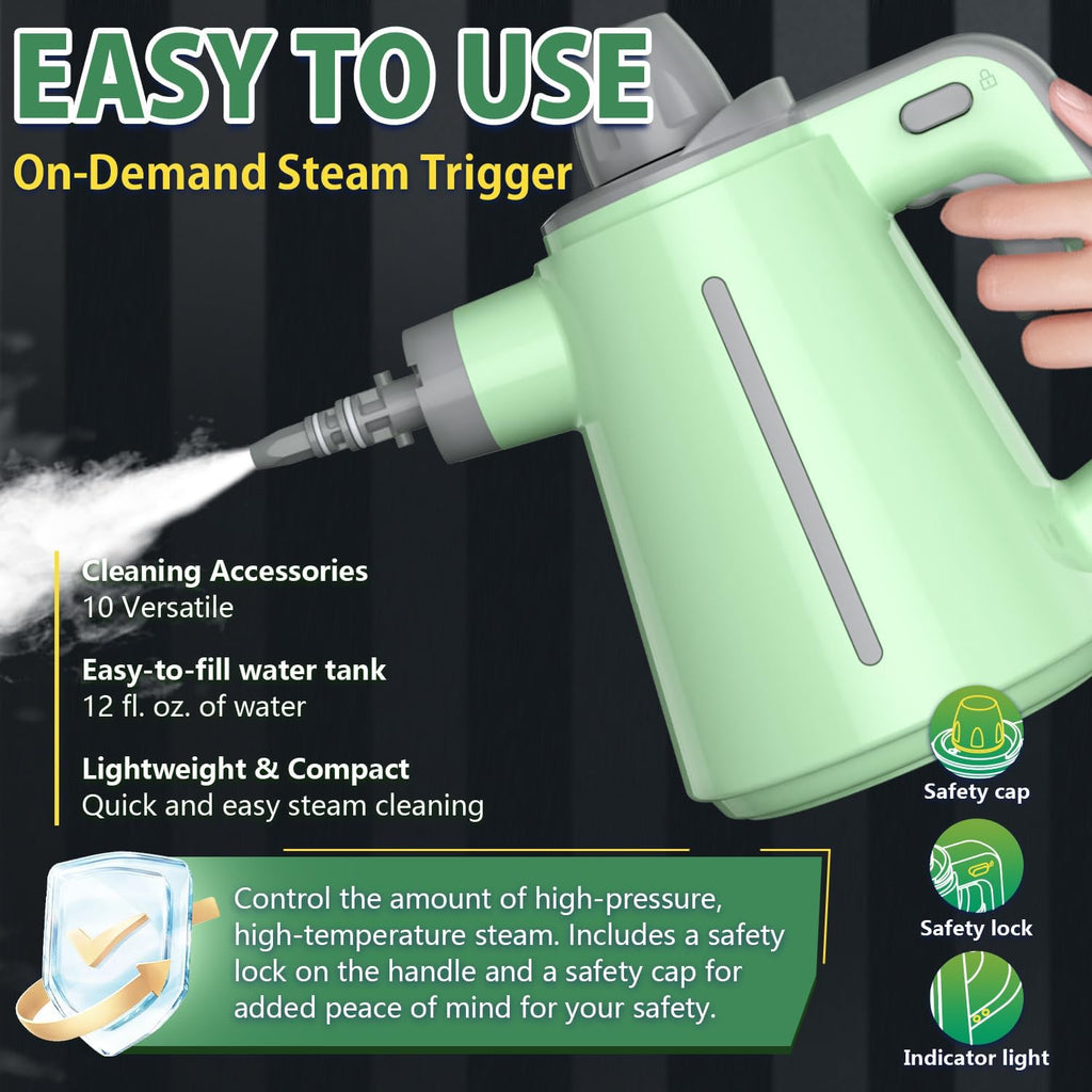 VeRosky Handheld Steam Cleaner, Pressurized Multi-Surface Steam Cleaner for Home Use with 10pcs Tools and Safety Lock to Remove Grime, Grease, Steamer for Cleaning Floor, Upholstery, Grout and Car