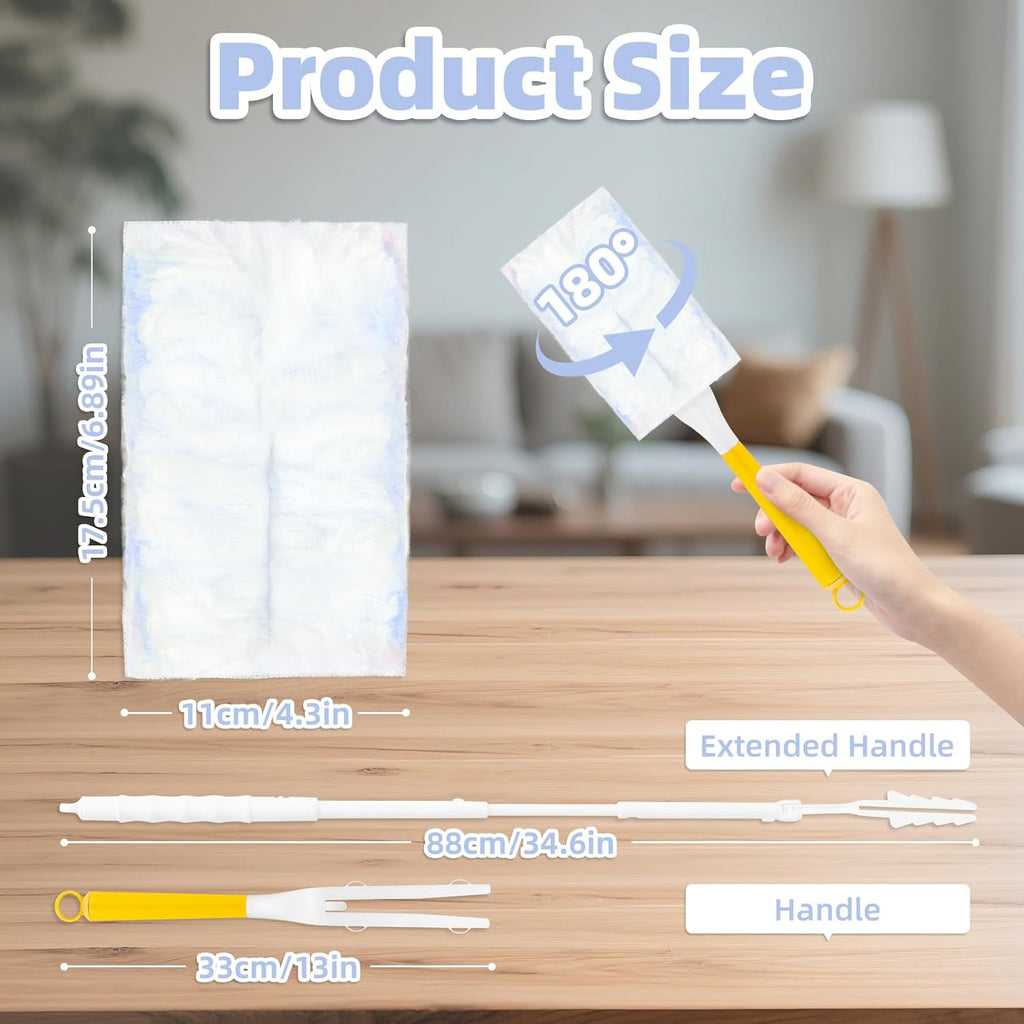 52 Count Disposable Duster Refills for Cleaning, 180° Dusters Refills Compatible with Swiffer (Blue, 50 Count Dust Removal Brushes + 1 Standard Handle + 1 Extended Handle)