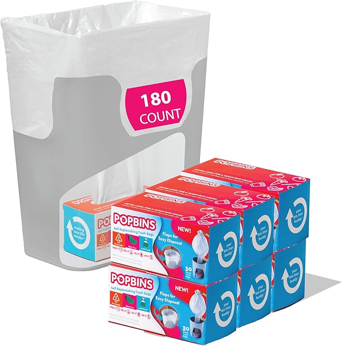 Trash Bags - Small Garbage Bags, Clear Trash Can Liners for Bathroom Bins, Bedroom, Office & Kitchen Waste, Multi-Purpose Household Wastebasket Cleaning Supplies - 1.2 Gallon, Pack of 6