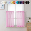 Chyhomenyc Sheer Pink Tier Curtains 24 Inch Length, Small Window Curtains Treatment for Bathroom Living Room Basement, Short Rod Pocket Cafe Curtain, 42W x 24L Inches, 2 Panels
