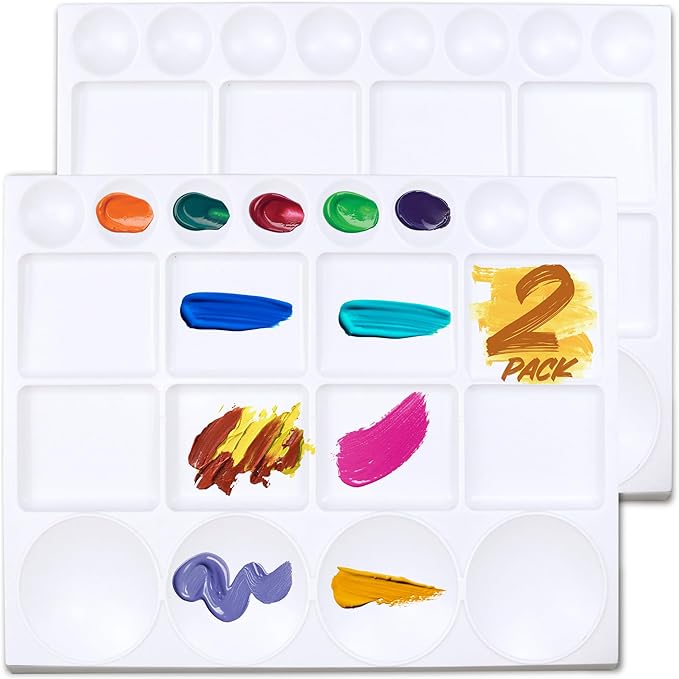 DUGATO Large Paint Palette Trays (2 Pack, 10x13) - 20-Well Plastic Mixing Palettes for Acrylic, Oil, Watercolor & Gouache Paints - Artist Supplies