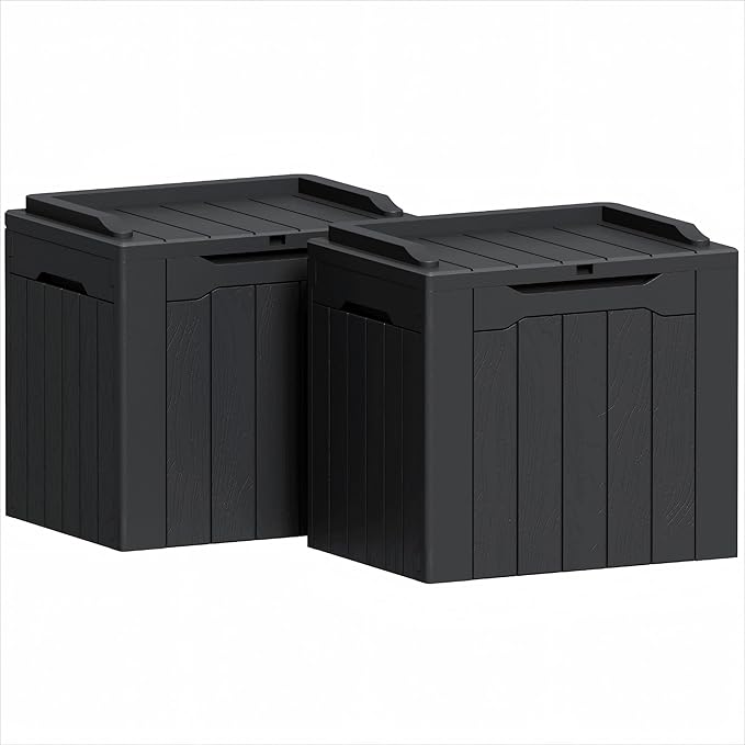 Greesum 31 Gallon Deck Box for Outside, All Weather Outdoor Storage Boxes for Patio Furniture Set, Package Delivery Box, Garden Tools, Black(Set of 2)