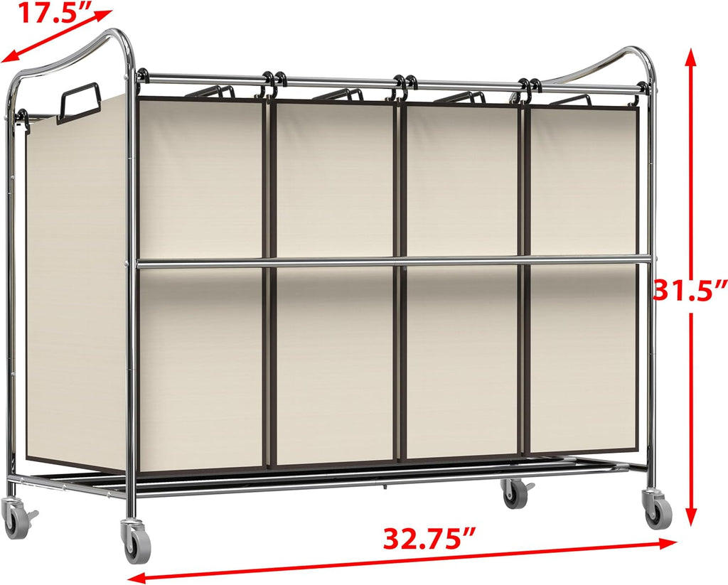 Simple Houseware 4-Bag Heavy Duty Rolling Laundry Sorter Cart, Chrome