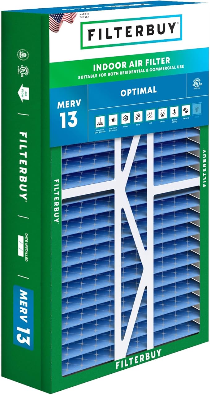 Filterbuy 17.5x27x5 Air Filter MERV 13 Optimal Smoke & Allergy Defense (1-Pack), Pleated HVAC AC Furnace Filters for Trane Perfect Fit & American Standard (Actual Size: 17.13 x 26.13 x 4.97)