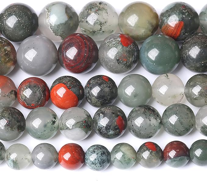 10MM Natural African Bloodstone Gemstone Round Beads Loose Spacer Stone Beads for Jewelry Making 72pcs 2 Strands 32"