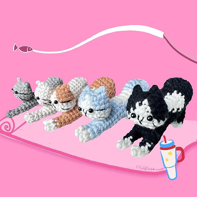 ChillFuzz Animal Crochet Kit Beginner Crochet Kit for Adults and Kids with Yarn Hook and Instructions Fun DIY Craft Gift Yoga Cat