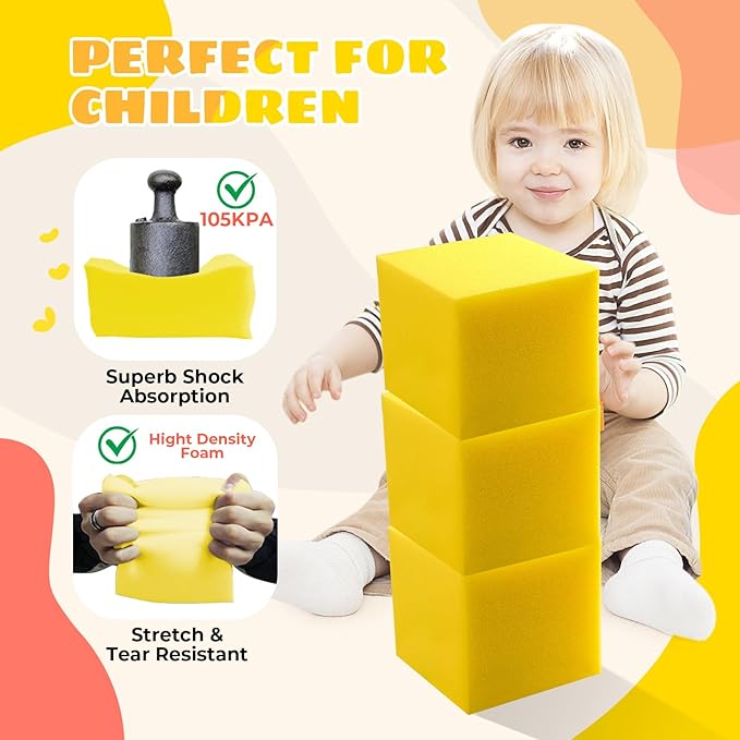 Foam Pit Cubes, 24 PCS 5 Inches Gymnastics Foam Blocks Trampoline Blocks, Multi-Sport Protective Padding for Freerunning, Trampoline, Parkour, Skate Parks & BMX -Yellow