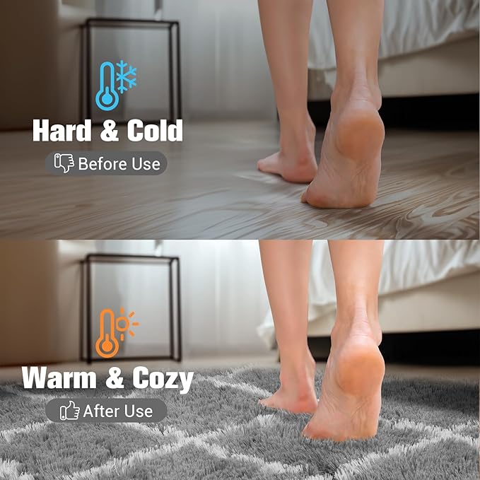 Fluffy Rug for Bedroom, Stripe Checkered Rug Anti-Skid High Pile for Living Room Bedroom Kids Room Nursery, Dorm Home Decor