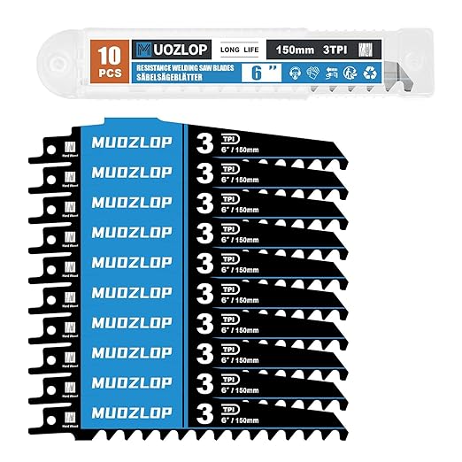 10 Pack 6 inch Reciprocating Saw Blades Set， 3 TPI High Carbon Saw Blades for Wood Cutting ，Saw Blades with Organizer Case (10, 3T/6inch)