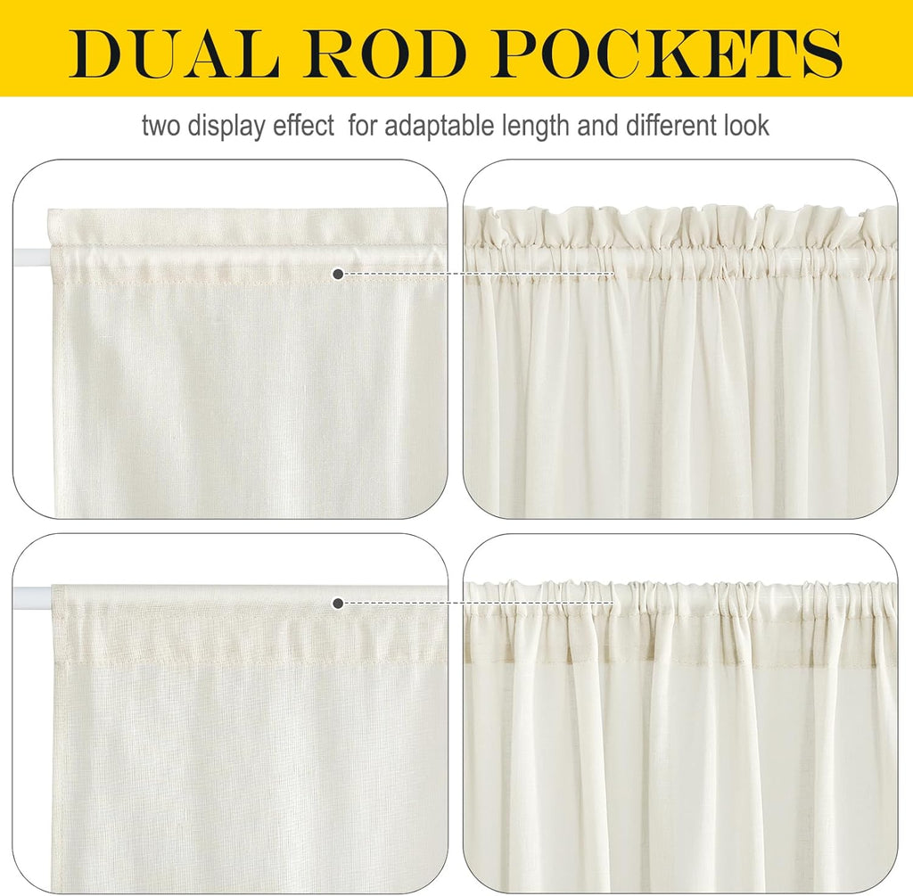 NICETOWN Front Door Curtain - 72 inches Long Faux Linen Door Window Cover for Kitchen Living Room Rod Pocket Sheer Curtains for Entryway/Garage with Tieback, 1 PC, 52 inches Wide, Ivory White
