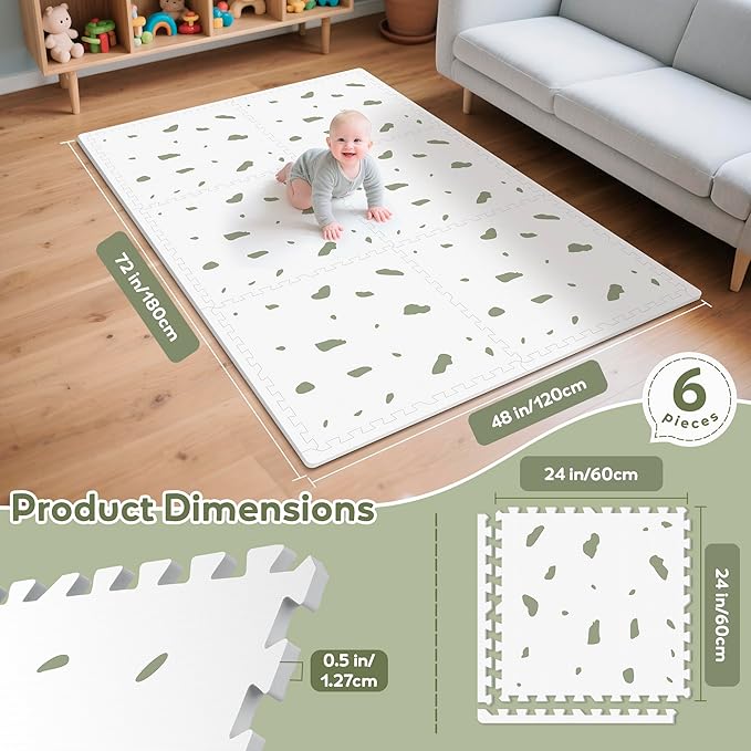 Baby Foam Play Mat-72”x 48” Baby Playmat,6-Piece Interlocking Foam Floor Tiles,Puzzle Mat for Infants and Toddlers,Waterproof Crawling Mat,Non Toxic Play Mat for Baby Tummy Time Mat(Spot)