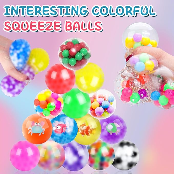 54 Pack Stress Balls, Squishy Balls, Squeeze Balls for Adults, Stress Relief Balls, Prize Box Stuffers, Party Favors