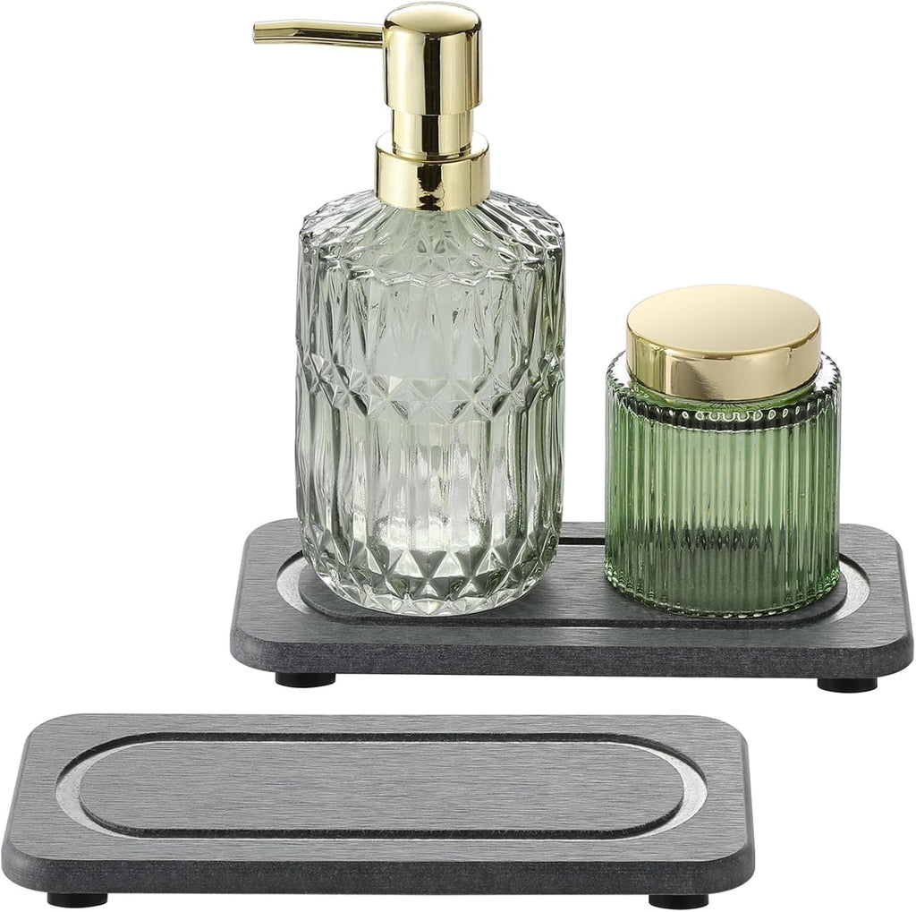 2Pack Diatomite Stone Coasters Water Absorbing Sink Tray for Kitchen & Bathroom Counter, Quick Dry Soap Dish Vanity Caddy, Dispenser Sponge Holder Space Organizer, Dark Gray - 8"x 3.8"