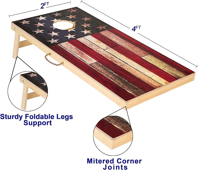 Solid Wood Vintage Cornhole Game Set, Two 4'x2'Cornhole Boards, 8 Cornhole Bags for Indoor and Outdoor Toss Games Competitions, Tournaments