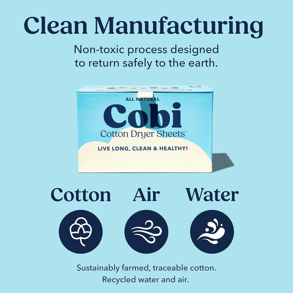 Cobi Biodegradable Non-Toxic Dryer Sheets – Naturally Scented Cotton Dryer Sheets – Eco-Friendly, Plant-Based, Plastic-Free – 120 Count