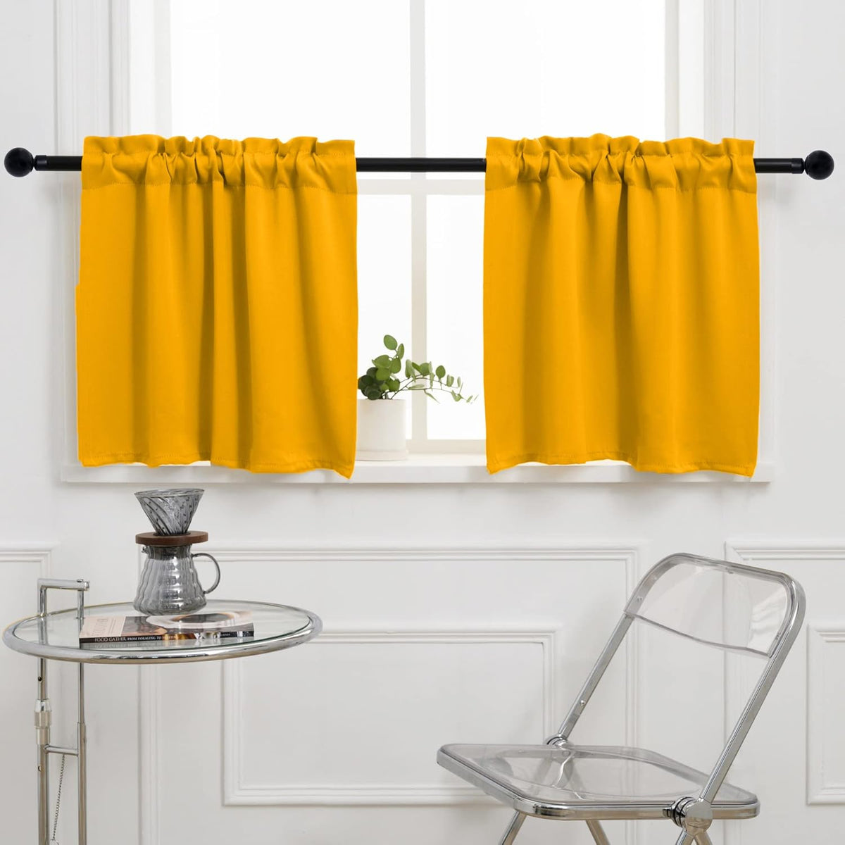 Pickluc Cafe Kitchen Curtains 36 Inches Long 2 Panels, Blackout Tier Curtains with Rod Pocket, Short Black Out Curtain for Small Window, 42" Wide and 36" Length, Set of Two, Mustard Yellow
