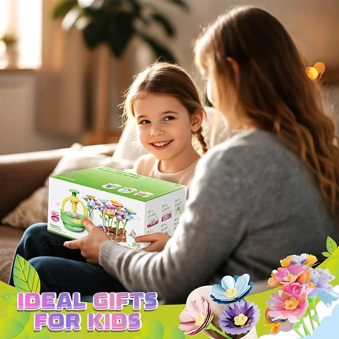Plunack Flower Bouquet Toys Kits for Kids Age 4-8, Flower Press Kit DIY Flowers Making Craft Kit for 4 5 6 7 Year Old Girls Arts & Crafts Toys Educational Handmade Activity Set, Gift for Girls 3+
