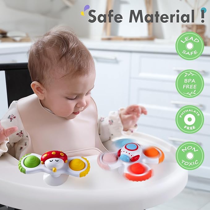 ALASOU 3PCS Pop Suction Cup Spinner Toys for 1 Year Old Boy Girl|Novelty Spinning Tops Toddler Toys Age 1-2|Sensory Baby Bath Toy for Toddlers 1-3|12 18 Months Boy Birthday Gift for Infant
