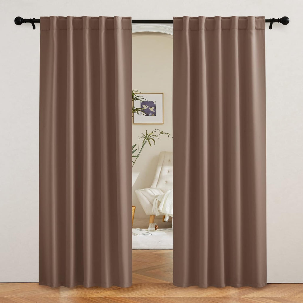 RYB HOME Blackout Curtains 80 inches Long Thermal Insulating Large Window Curtains for Living Room Sliding Glass Door Dining Home Office Backdrop, Mocha, W 42 x L 80 per Panel, 2 Panels