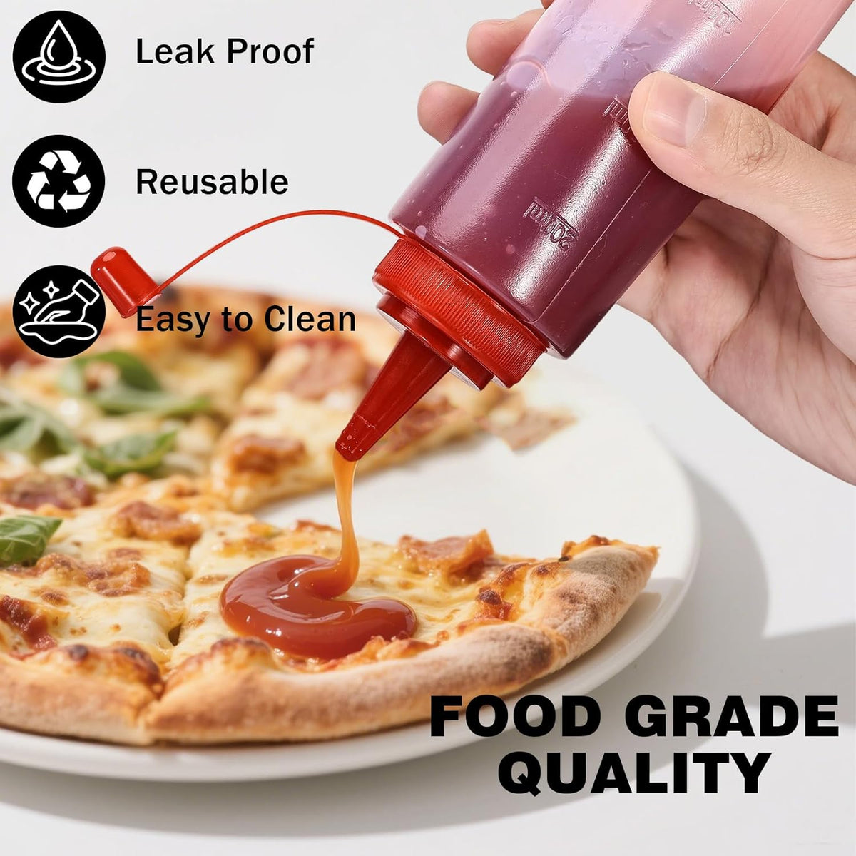 Condiment Squeeze Bottles Ketchup Dispenser, 2 Pack 8oz Squeeze Bottles for Liquids, Plastic Sauce Bottle with Cap Lid, Squirt Bottles for Sauces Liquids BBQ Dressing Pancake Art