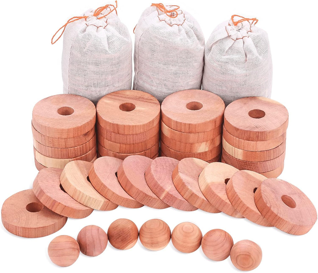 Homode Cedar Chips and Bags, Fresh Cedar Wood Rings and Sachets for Clothes and Shoes Storage, Ideal for Closets and Drawers, 40 Pack