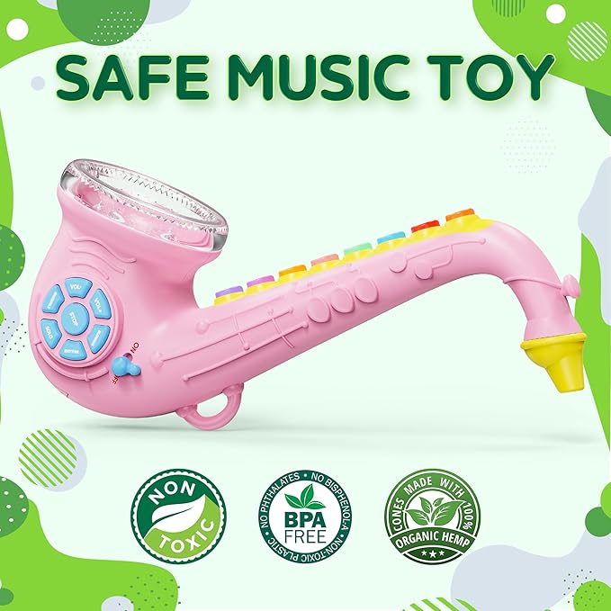 Contixo KT1 Toy Saxophone, Pink Digital Saxaboom, Trumpet, Clarinet with Light & Sound, Early Education Musical Instrument Gift for Toddlers Kids Girls Boys