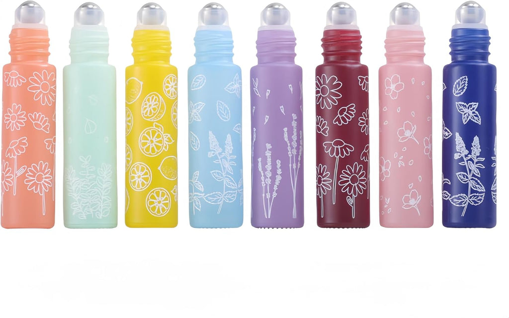 10 Pcs Purple Glass Essential Oil Roller Bottles, 10ml Refillable Roll-on Bottles with Stainless Steel Roller Balls for Essential Oils, Perfume, Lip Gloss, Lip Balms