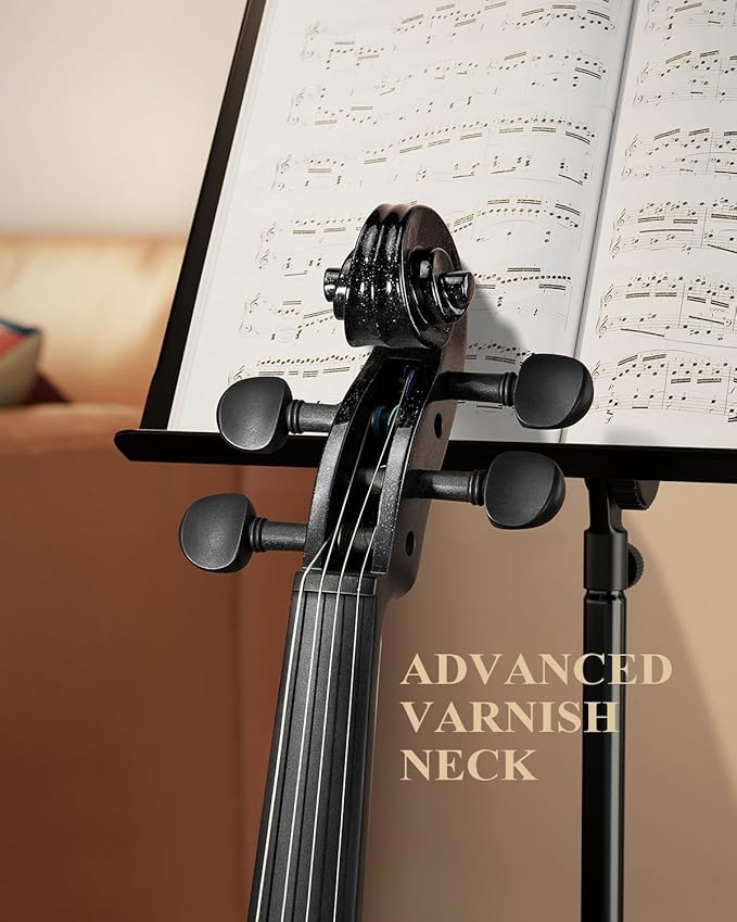 Eastar 4/4 Violin Set Full Size Fiddle Solidwood for Adults with Hard Case, Shoulder Rest, Rosin, Two Bows, Clip-on Tuner and Extra Strings, Black