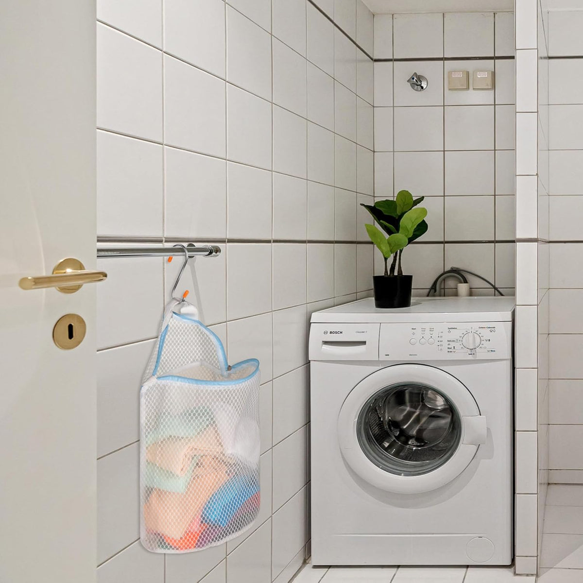 5Pcs Hanging Laundry Bags for Socks with S Hooks,12 X 10 inch 5 Color Mesh Laundry Bags for Washing Machine