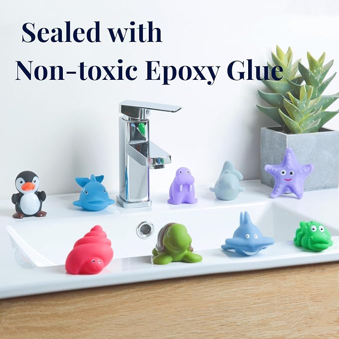 XY-WQ Bath Toys No Hole, for Infants& Toddlers, No Hole Bathtub Toys (Sea Animals Ⅱ, 9 Pcs with Mesh Bag)