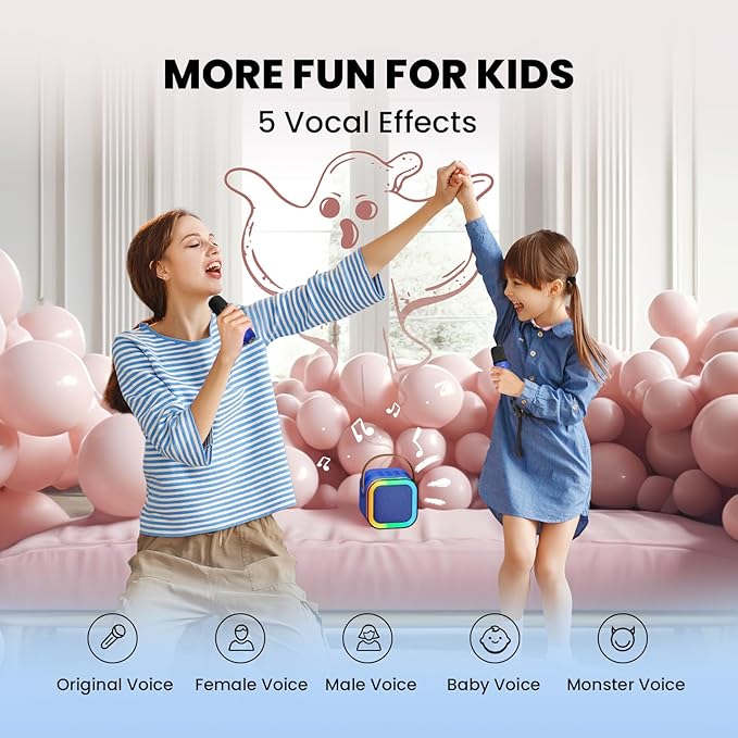 IROO Mini Karaoke Machine for Kids, 2025 TOP Toys Birthday Gifts Ideas for Girls Ages 4, 5, 6, 7, 8, 9, 10, 12+ Years Old, Portable Bluetooth Speaker with 2 Wireless Mics for Party Toddlers