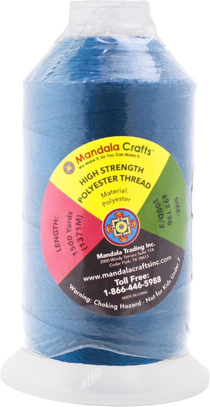 Mandala Crafts Airforce Blue Heavy Duty Thread -1500 Yds Tex 90 Thread for Sewing Drapery Jeans Leather Hair - Bonded Polyester for Outdoor Marine Upholstery