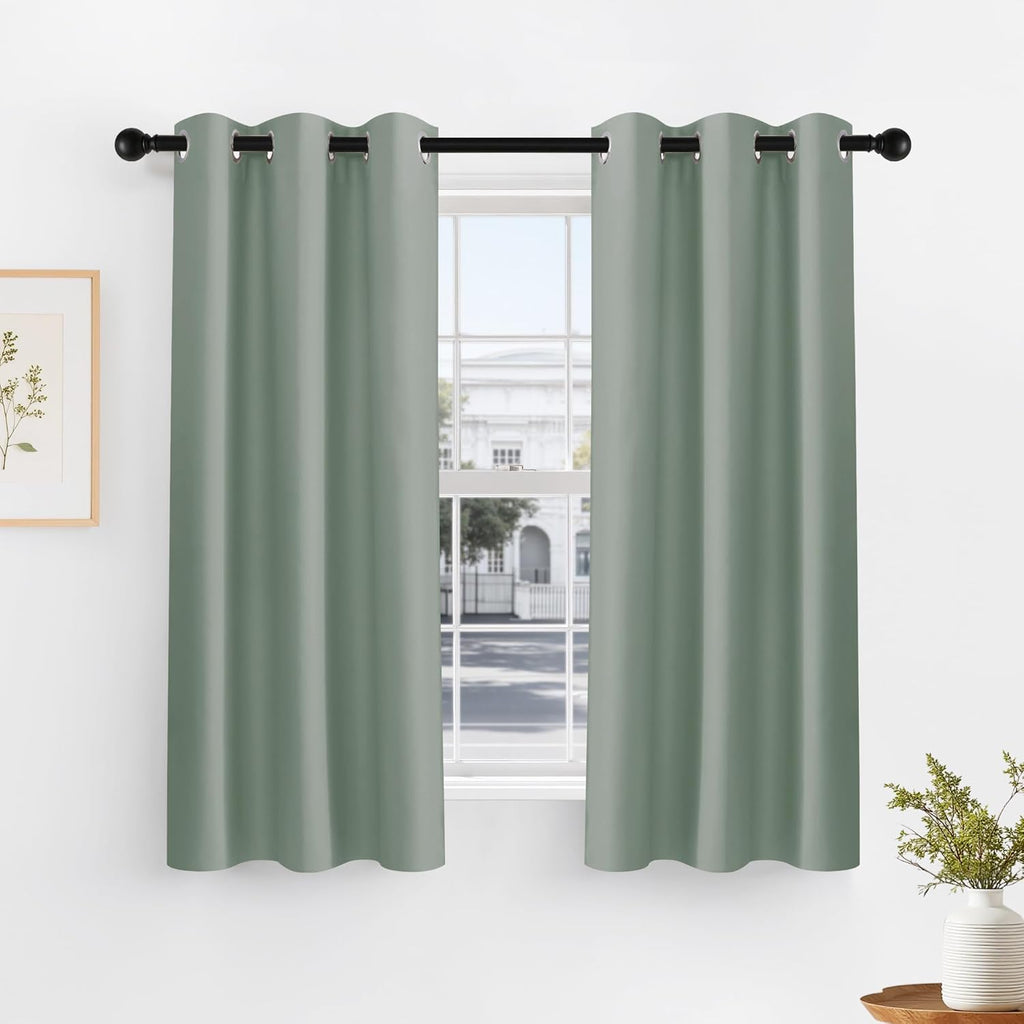 PONY DANCE Black Out Curtains for Bedroom 54 inch Length 2 Panels Set, Thermal Insulated Room Darkening Window Drapes for Living Room, Grommet Top (W34 x L54 Inch, Sage Green)