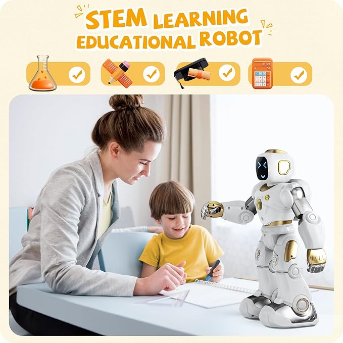 Ruko 1088 Smart Robot for Kids, Large Programmable Interactive STEM RC Robot, Voice Control and App Control, Gifts for Boys and Girls 4 5 6 7 8 9, Gold